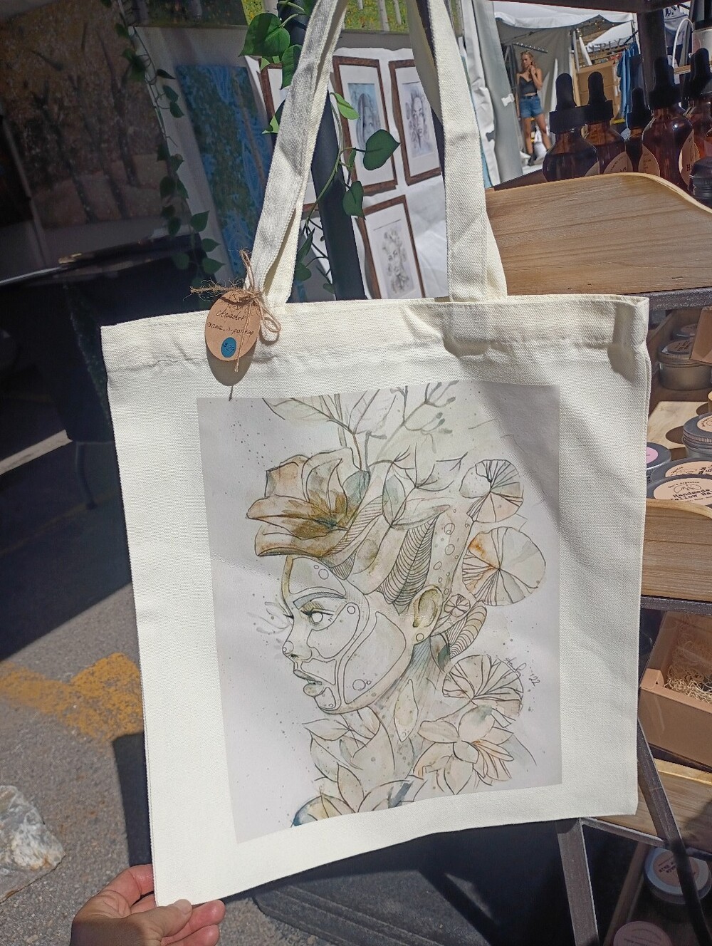 Canvas Art Tote Bag in Cream with Aniart Custom Print